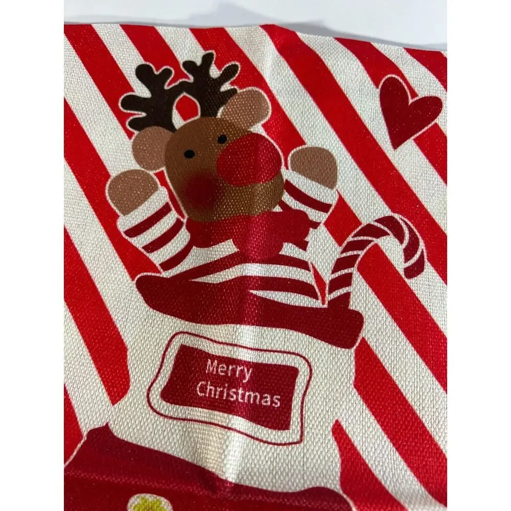 Christmas Pillow Cover Zipper Canvas Fabric Holiday Square Stocking Moose New